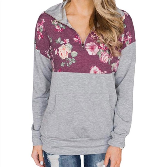 NWOT Flattering Soft Floral & Gray Zip 3/4” Pullover + More - Picture 1 of 5